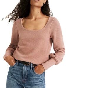 Madewell Women’s Medium Square-Neck Ribbed Dusty Pink Pullover Sweater Top M